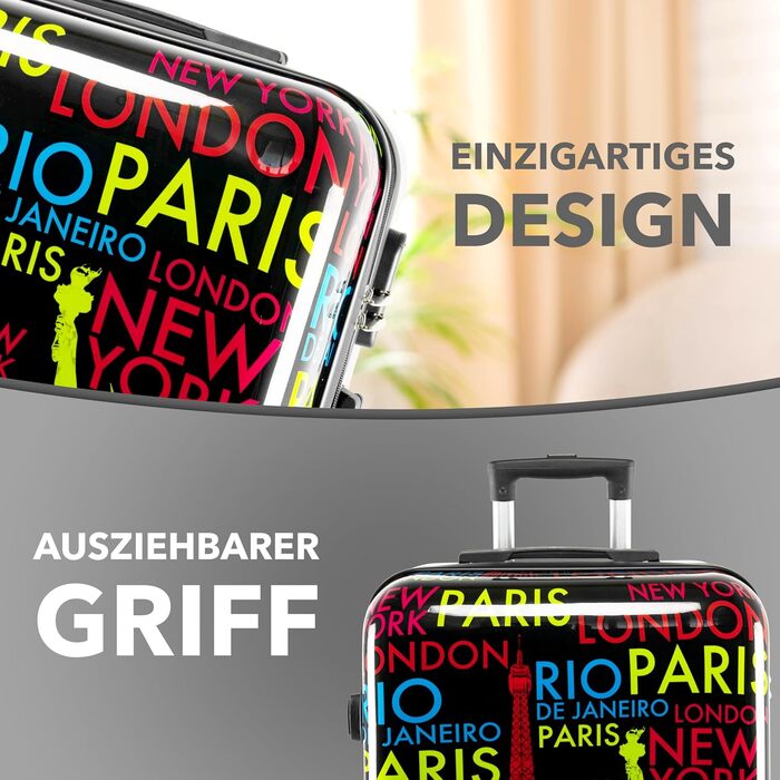 Валізи Xonic великі валізи з твердою оболонкою та колесами візки розмірів ML XL або в комплекті. Полікарбонатні валізи та візки для жінок, дітей та сімей (Neon Cities, M) M Neon Cities