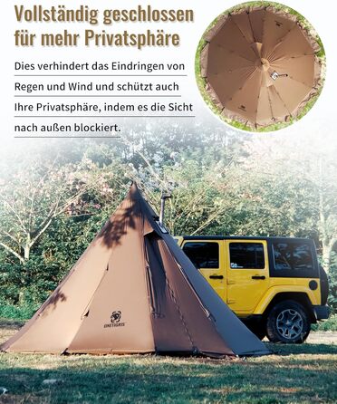 Намет OneTigris Rock Fortress, намет-тіпі, намет-хребет для 4-6 осіб, пірамідальний намет зі штангою, 4-сезонний кемпінговий намет, водяний стовп 3000 мм для активного відпочинку, кемпінгу, пішого туризму, трекінгу, кольору койота