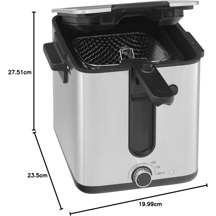 Міні-фритюрниця з жиром/олією, міні-фритюрниця з картоплерізкою, 1000 Вт, знімний контейнер для олії, для хрусткої картоплі фрі, матова нержавіюча сталь матова