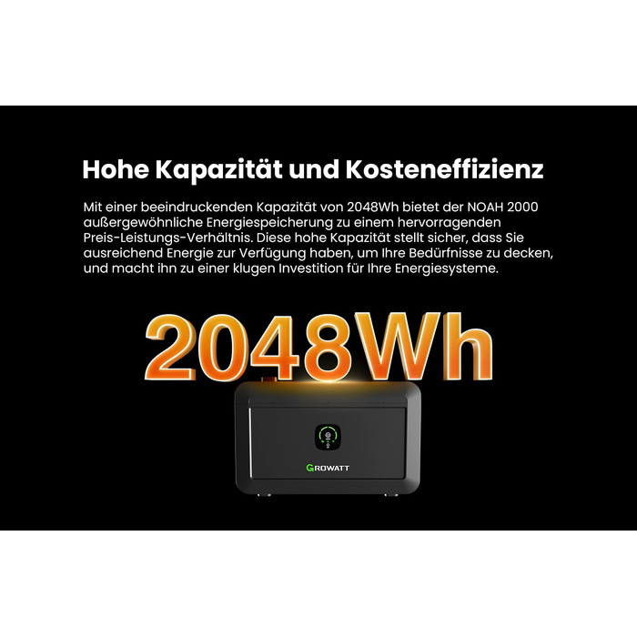 Балконна електростанція потужністю 2000 Вт з накопичувачем 4096 Втгод, Growatt NOAH 20002 з NEO 800 Вт, 4 повністю чорні двосторонні сонячні модулі 500 Вт, повний комплект аксесуарів, plug & play (0 ПДВ) без монтажного кронштейна