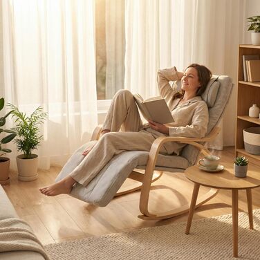 Масажне крісло-гойдалка, крісло-реклайнер, крісло для телевізора з 3-зонним масажем, масажне крісло з функцією підігріву, регульований підголівник та підставка для ніг, знімний чохол, вантажопідйомність 150 кг, бежевий