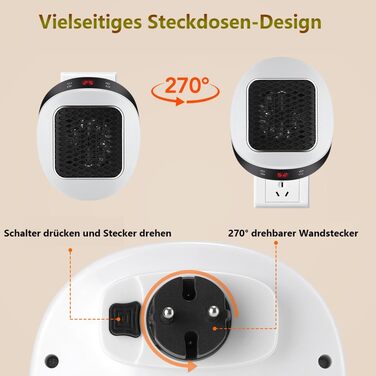 Підключається до мережі з вентилятором та дистанційним керуванням електричний настінний вентилятор потужністю 600 Вт з термокерамічною технологією Цифровий термостат, 12-годинний таймер, поворотна вилка на 270, тихий та безпечний