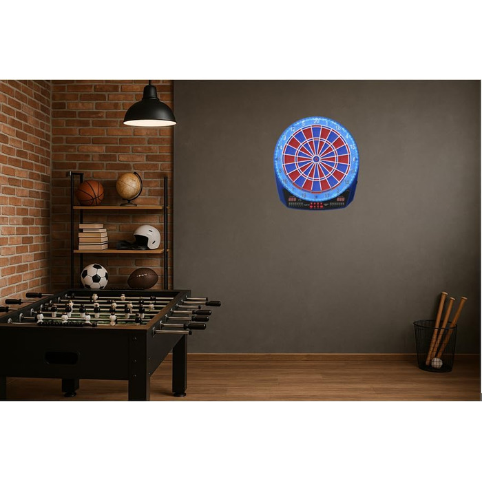 Електронна мішень для дартсу Carromco FLASH-401 Професійна електронна мішень для дартсу з 2-ма лунками та світлодіодним підсвічуванням, для 1-8 гравців, 35 ігор, 584 варіації, синьо-червона, 42 x 3,2 x 46 см, набір електронних дартсу
