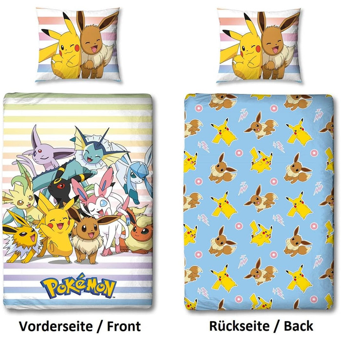 Комплект постільної білизни Pokemon 2 шт. - 135x200 см подушка 80x80 см - Покемон Пікачу світло-блакитний - дитяча постільна білиз