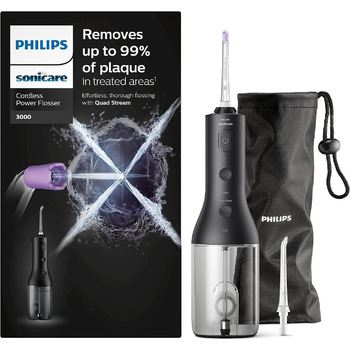 Іригатор для порожнини рота Philips Sonicare Wireless Flosser 3000, водяна нитка для догляду за зубами, яснами та зубами, чорний (модель HX3826/33)