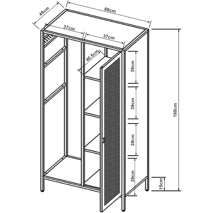 Шафа Puumala 180 x 80 x 45 см Шафа для спальні Металева шафа з 4 полицями та 1 вішалкою для одягу Металева шафа для одягу Біла