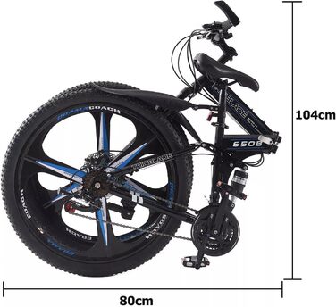 Складаний велосипед LSLIFE 27,5 дюймів, 21 швидкість, професійний кузов, алюмінієва рама, подвійні дискові гальма, передня підвіска, гірський велосипед для чоловіків/жінок, 27,5 дюймів, чорний/синій