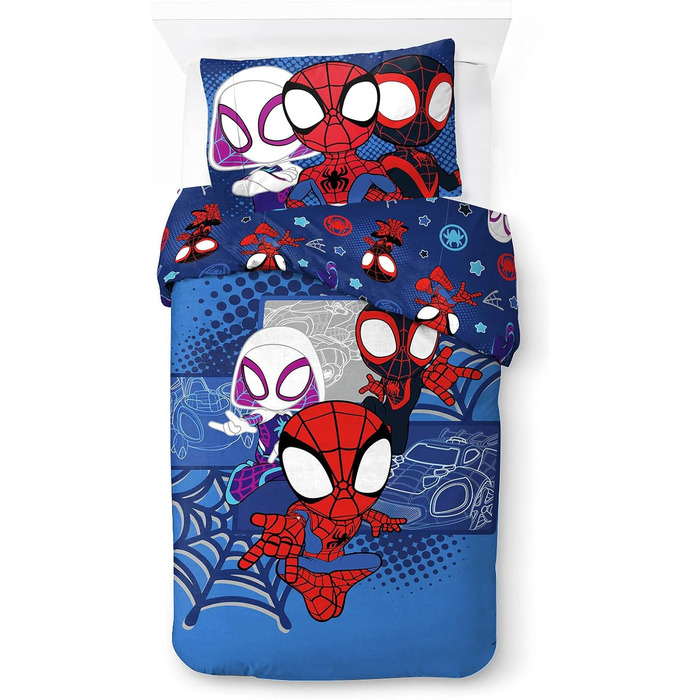 Комплект підковдри для однієї людини - включаючи наволочку 50x70 бавовна, теплу постільну білизну Marvel синього кольору - Павук і