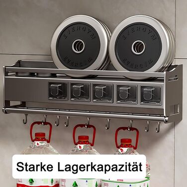 Настінна полиця для спецій, кухонна полиця для спецій з тримачем для кухонних рулонів, 4 банки та 6 гачків, полиця для спецій без свердління, кріплення на дверцята шафи, металевий тримач для спецій, настінна кухонна полиця, органайзер для спецій