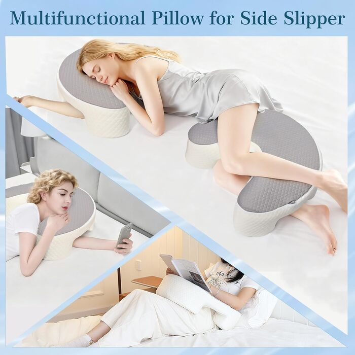 Подушка XIAPIA для сну на боці з проймою, подушка для шиї з піни з ефектом пам&39яті, подушка для голови для сну на боці, зняття тиску на плечі та руки, ергономічна подушка для шиї/підлокітників для сну на спині та животі, сіра