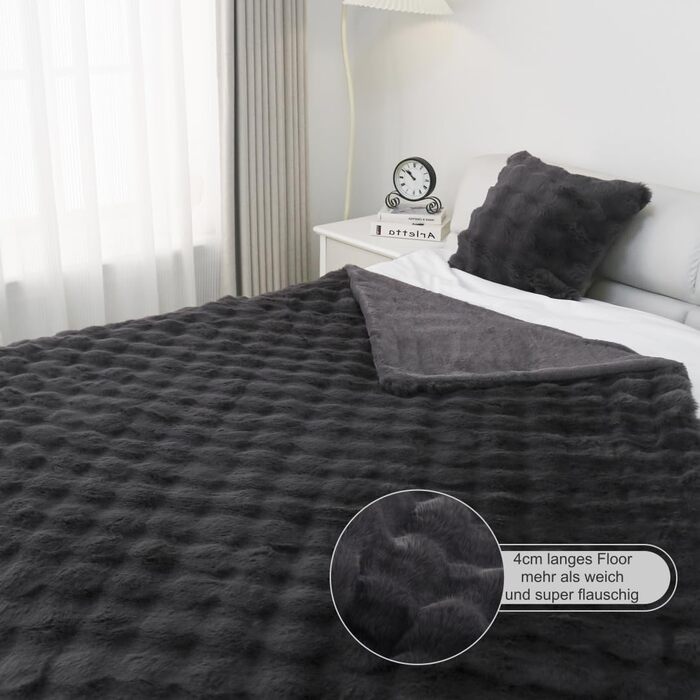 Розкішна ковдра зі штучного хутра надзвичайно мяка та приємна на дотик ковдра зі штучного хутра, легка у догляді, приємна на дотик, доступна у 4 розмірах та кольорах, антрацит 150x200