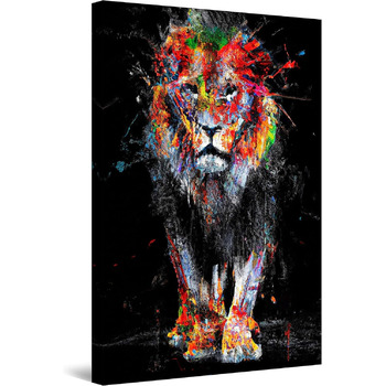 Полотно настінний живопис - Лев у кольорах - Картина готова повісити для вітальні Велика картина для прикраси будинку Друк Сучасни