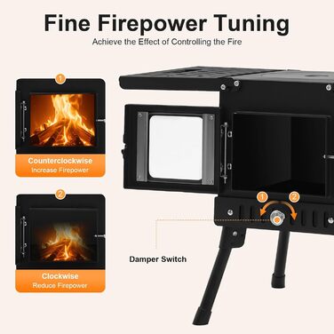 Складана кемпінгова дров&39яна піч, наметова піч, портативна наметова плита, кемпінгова піч з димоходом, садова піч, вулична піч, кемпінгова піч, міні-дров&39яна піч з регульованою висотою 36-56 см, для активного відпочинку на свіжому повітрі