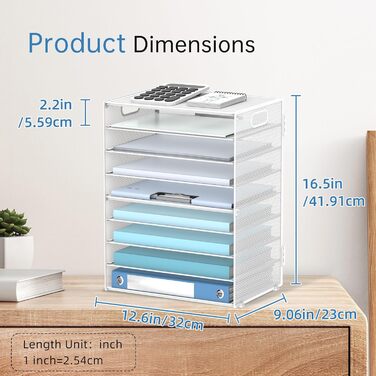 Рівневий органайзер для паперу з ручками, сітчастий тримач для файлів, органайзер для сортування паперу для офісу, дому, школи, білий, 9-