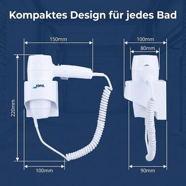 Фен для волосся Jofel AB68500 Standard, 1200 Вт, білий