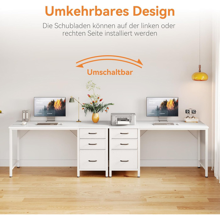 Письмовий стіл Coleshome з 3 тканинними шухлядами, 120x48 см, комп&39ютерний стіл з тримачем для навушників, двосторонній офісний стіл для невеликого домашнього офісу, білий 120x48 см