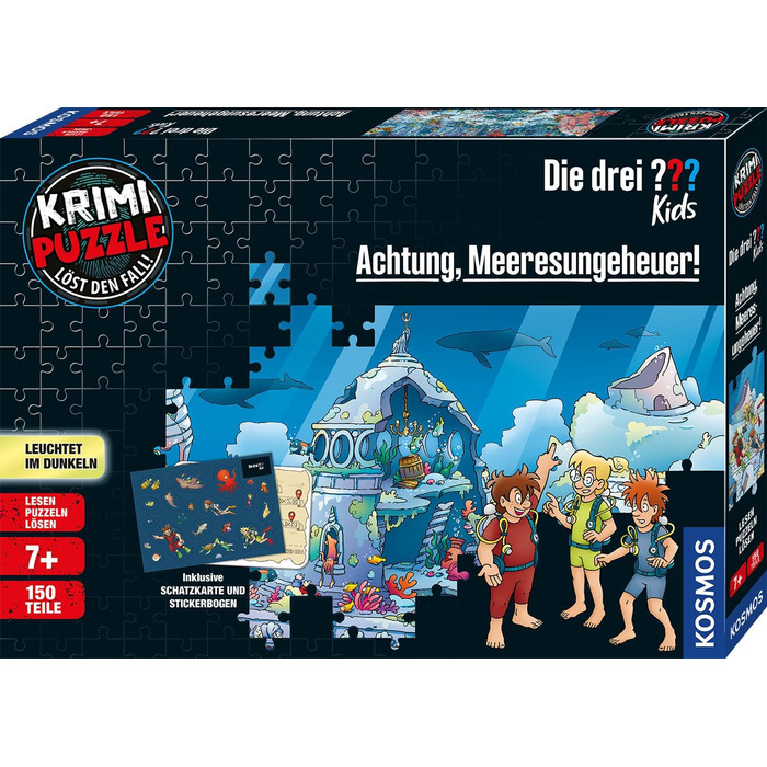 Три слідчі Kids - Crime Puzzle - Attention, Sea Monsters by KOSMOS 680664, 150 деталей, Світиться в темряві, Читання, Пазли, Розга