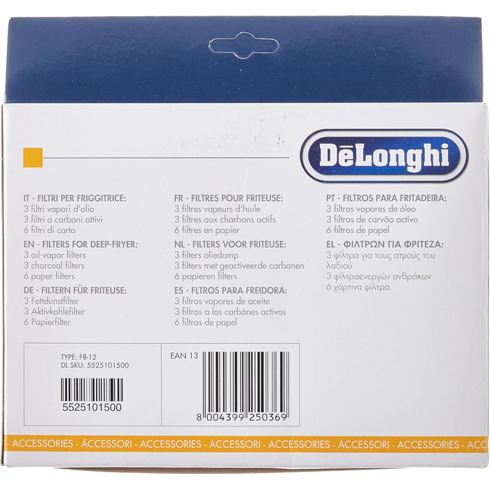 Набір фільтрів De'Longhi для фритюрниць серії F8-F1000, чорний/білий
