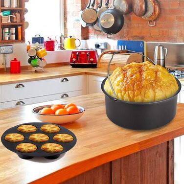 Аксесуари для фритюрниці 22 см XL 7 шт. з формою для кексів, формою для піци, силіконовою чашкою для випічки, кулінарною книгою рецептів для 5.3Qt - 6.8Qt Пароварка для фритюрниці 22.9 см - 7 шт.