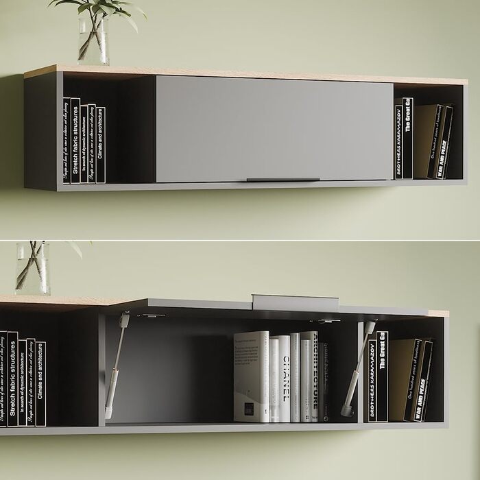 Настінна полиця Vicco Betti, антрацит/сонома, 120 x 30 см, для настінного кріплення, підходить для вітальні або офісу