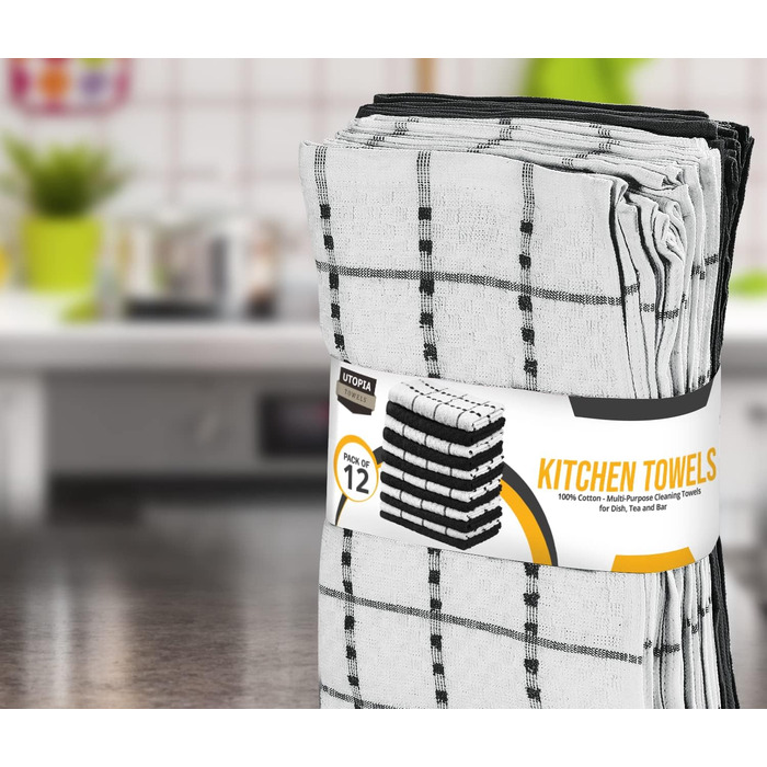 Чайних рушників Кухонні рушники, бавовняний чайний рушник 38 x 64 см - можна прати в машині (чорні та білі) 12 pack чорні та білі,