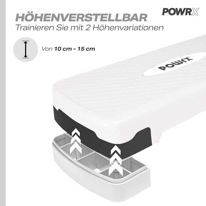 Степборд POWRX Home, включаючи тренування Степпер з регульованою висотою та нековзним покриттям для аеробіки, гімнастики та фітнесу Степ-лава Home (білий)