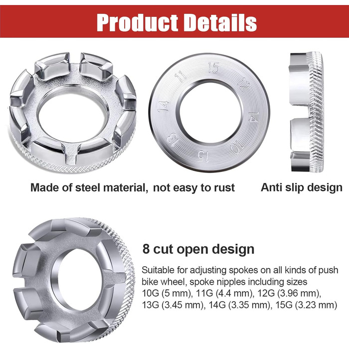 Велосипедний ключ зі сталі, розмір 10-15 Універсальний ключ для центрування коліс велосипеда Ніпельний ключ з важелем для шин велосипеда Ключ для спиць інструменти для велосипеда