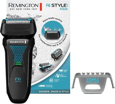 Чоловіча електробритва Remington F6 Aqua (бритва для вологого та сухого гоління, 100 водонепроникна, розкладний тример для детального та довгого волосся, літієва батарея 60 хв, функція заряджання через USB) Сітчаста бритва F6000