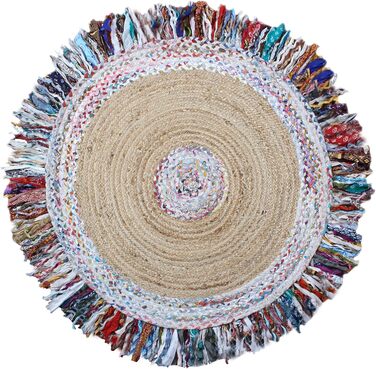 Індійський круглий килим ручної роботи CASAVANI, 12 різнокольорових кіл, килим кілім, натуральна китиця, бавовна чінді, джутовий к