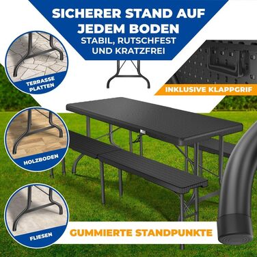 Стіл-фуршет KESSER, складаний, пластик, 183x76 см, вигляд з ротанга, кемпінговий стіл, стіл для вечірки, розкладний стіл, садовий стіл на 6 осіб, сад, патіо та балкон, складаний, в комплекті ручка для перенесення, антрацит