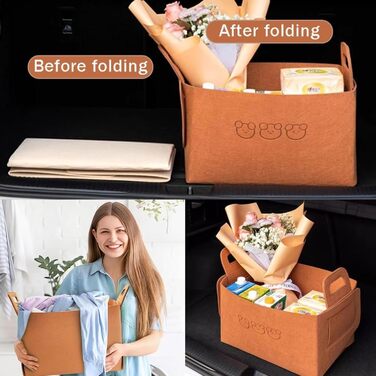 Складаний органайзер для багажника, великої місткості, міцний контейнер для автомобіля, седана або позашляховика, портативний, компактний багатоцільовий кошик для зберігання з ручками (середній розмір, червоно-коричневий, ) Червоно-коричневий Середній