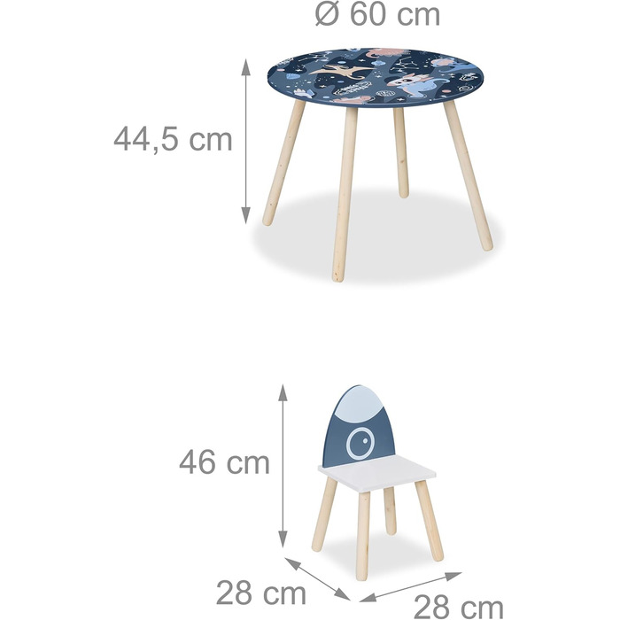 Дитячий комплект сидіння Relaxdays, 3 предмети, Space Dino, дитячий стіл з 2 стільцями, для дівчаток та хлопчиків, зона відпочинку в дитячій кімнаті, різнокольоровий