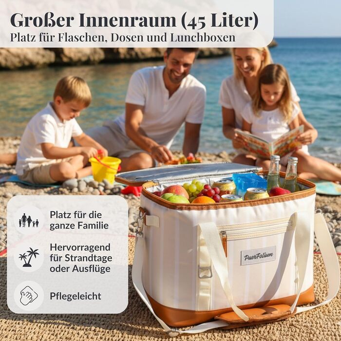 Велика складна сумка-холодильник 45 л для покупок, пляжу, пікніка, кошика для покупок, сумки для ланчу, термосумки, боксу-холодильника, портативна, пасивна, водонепроникна, 12 годин ізольована з клапаном, ретро XXL бежевий