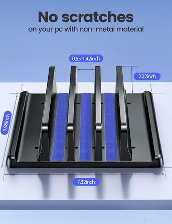 Вертикальна підставка для ноутбука - компактна та регульована, 5-в-1, з 3 слотами для MacBook, ноутбуків, iPad та ноутбуків до 17,3 дюймів - Чорна. Чорний / Schwarz