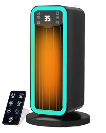 Енергозберігаючий електричний обігрівач, керамічний нагрівальний елемент PTC потужністю 1500 Вт з термостатом, коливання 70, 12-годинний таймер, захист від перегріву та перекидання, портативний обігрівач для приміщень, чорний