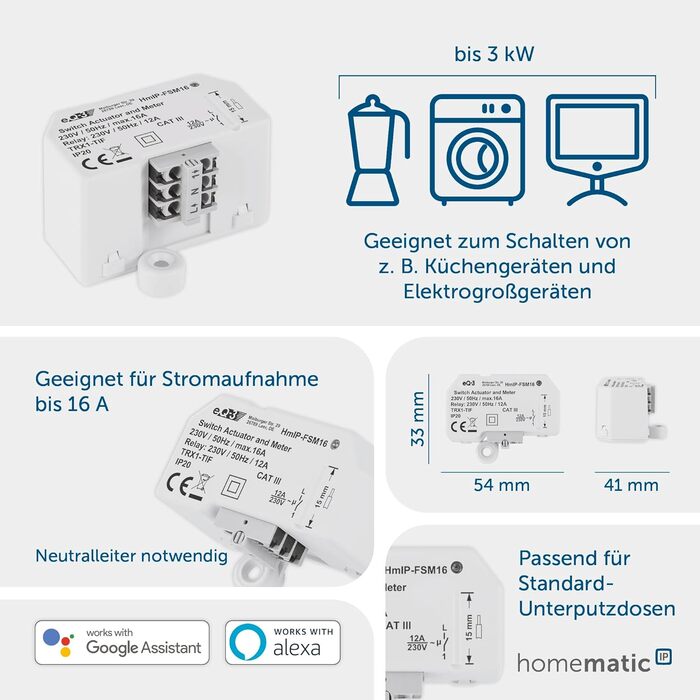 Світлодіодний контролер Homematic IP Smart Home RGBW, непряме освітлення, керує світловими стрічками. Світлодіодні стрічки через додаток, Google Assistant і Alexa, 157662A0 (імпульсний вимірювальний привід (16 А))