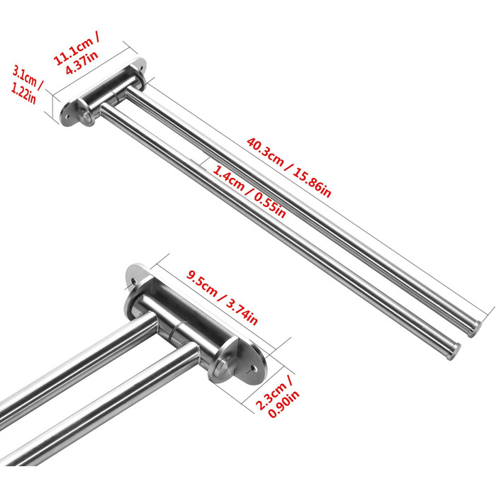 Поворот на 180 з нержавіючої сталі рушникосушка подвійні руки поворотний кронштейн 40 см для ванної кімнати V2A з нержавіючої стал