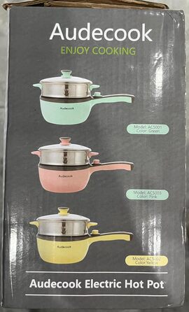 Електрична гаряча каструля Audecook з пароваркою, електрична сковорода, каструля для гарячого горщика 20 см, міні-електрична сковорода з антипригарним покриттям, мультиварка з подвійним регулюванням потужності для гуртожитку (A (зелена/1.5 л з пароваркою)