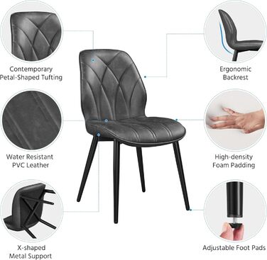 Обідні стільці Yaheetech, комплект з 2 шт. , м&39які кухонні стільці з металевими ніжками, вантажопідйомність до 136 кг, підходить для кухні/їдальні/спальні/ресторану, темно-сірий/штучна шкіра, комплект з 2 шт. , темно-сірий колір - штучна шкіра