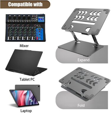 Підставка для планшета та ноутбука, регульована по висоті, з алюмінієвим тримачем, ергономічна з охолодженням, портативна настільна підставка з подвійною опорою для планшетів та ноутбуків до 17,3 дюймів