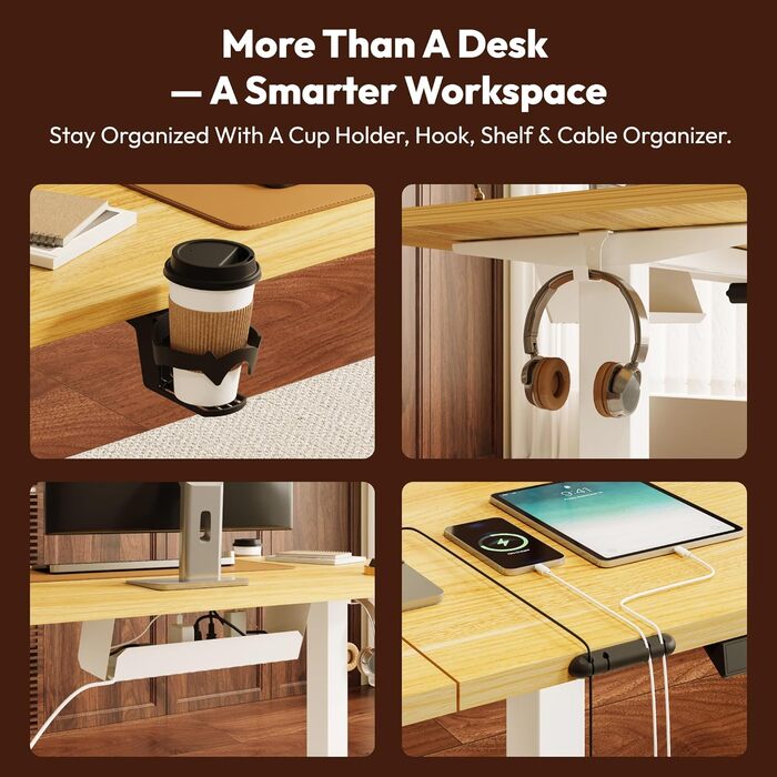 Письмовий стіл з регульованою висотою 11054 см Компактний стіл для роботи стоячи з практичними аксесуарами, ідеально підходить для невеликих приміщень, тихий та безпечний із захистом від зіткнень (клен) 110 x 54 см Клен