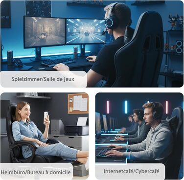 Шкіряне ігрове крісло, поворотне на 360 та ергономічне, з підголівником, поперековою опорою та підставкою для ніг, чорне