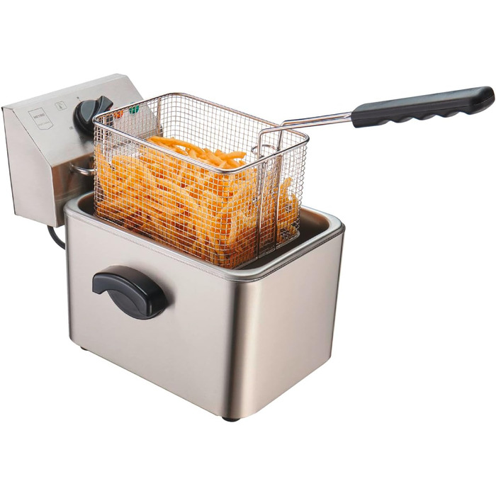 Професійна електрична фритюрниця METRO GDF3004, фритюрниця з нержавіючої сталі, 4 літри, 2500 Вт, швидке нагрівання, з кришкою, захисний термостат, холодна зона, нековзні ніжки