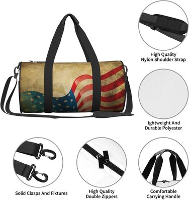 Спортивна сумка, дорожня сумка, вінтажний стиль, з принтом американського прапора, сумка на нічліг, чорна, універсальний розмір, сумка для подорожей