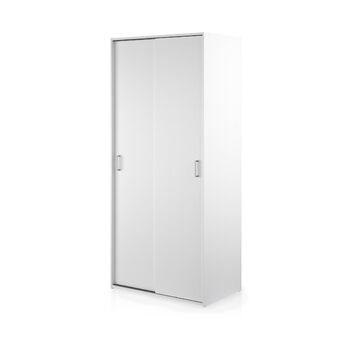 Шафа KHG, біла, 2-дверна шафа з розсувними дверима та 1 рейкою для одягу, 2 полицями, штанговими ручками, позачасова шафа з розсувними дверима, 2-дверна