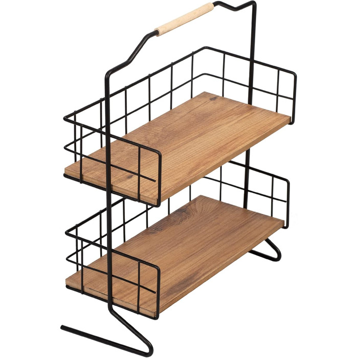 Настільна полиця Sallingsund Кухонна полиця з 2 полицями для зберігання спецій 41,5 x 32 x 15 см Кухонний органайзер Чорний/Колір дерева