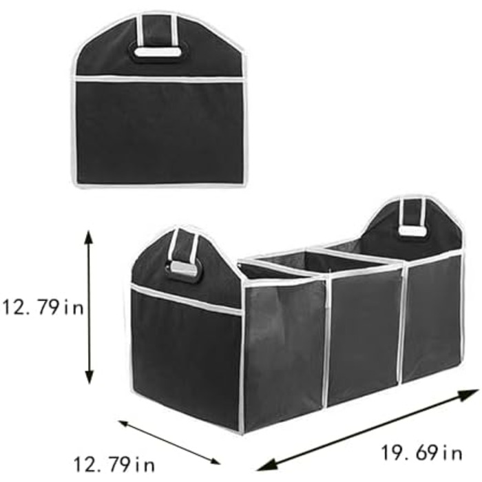 Органайзер для автомобіля, вантажівки, сумка для зберігання речей в авто, складана, 3 відділення, водонепроникний, 50 x 33 x 33 см, аксесуар для подорожей, з антиковзким покриттям для подорожей, кемпінгу, транспортування, чорний