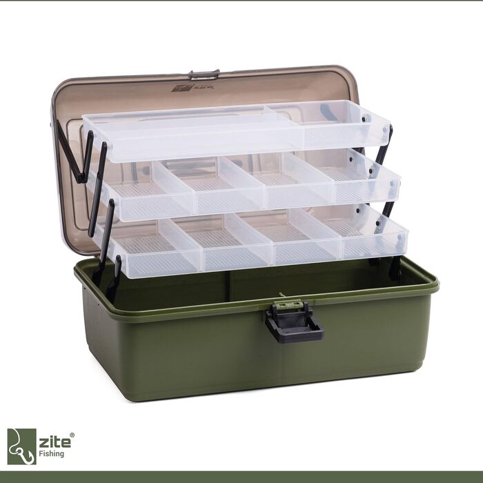 Коробка для рибальських снастей Zite - Рибальський кейс з 3 висувними шухлядами - Порожній рибальський кейс/резервуар для рибальських аксесуарів, 36,5x22x20 см, Набір рибальських аксесуарів, Рибальський кейс, Аксесуари для рибалок, Коробки для снастей, 1 