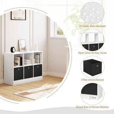 Книжкова полиця WOLTU з 3 шухлядами з нетканого матеріалу, окремостояча полиця з 6 відділеннями, кубічна полиця для спальні, вітальні, кабінету, офісу, біла, 80x60x30 см, SK033ws 6 відділень (30Г x 80Ш x 60В см) Біла