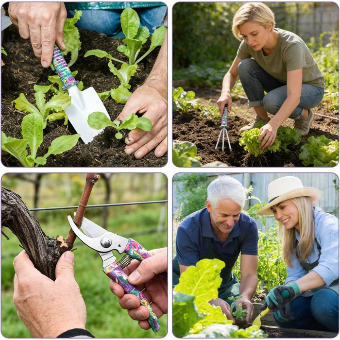 Набір садових інструментів 10 шт., з нержавіючої сталі, міцні та довговічні, з кейсом для зберігання. Ідеально підходить для посадки, обрізки та догляду за садом. Чудовий подарунок для садівника (фіолетовий)